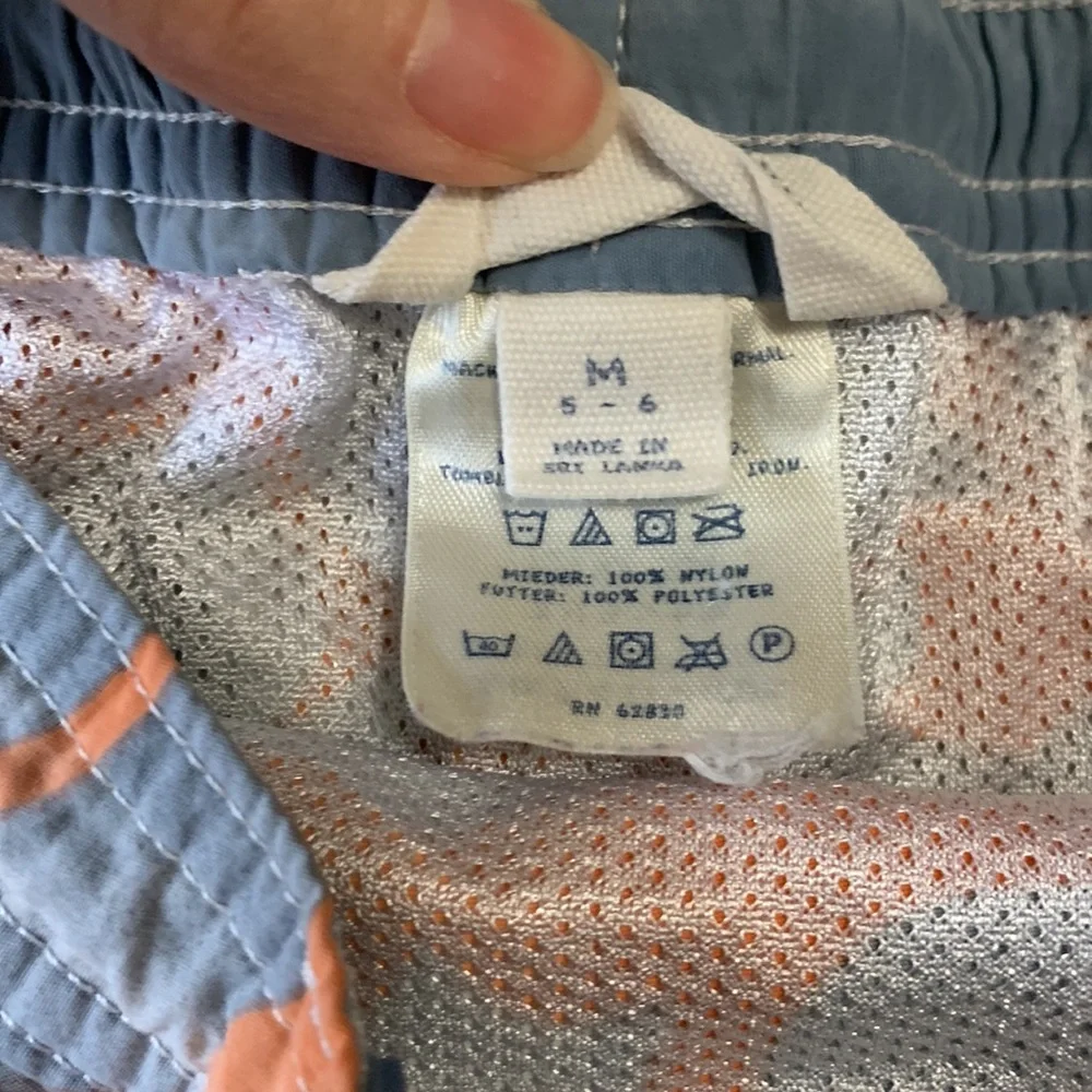 LANDS END Kids Swim Trunks Orange Gray Swimsuit Shorts Medium (5-6)